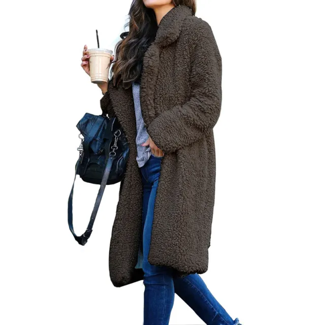 Long sleeve lapel lamb wool coat Grey - Shop at LoveMi