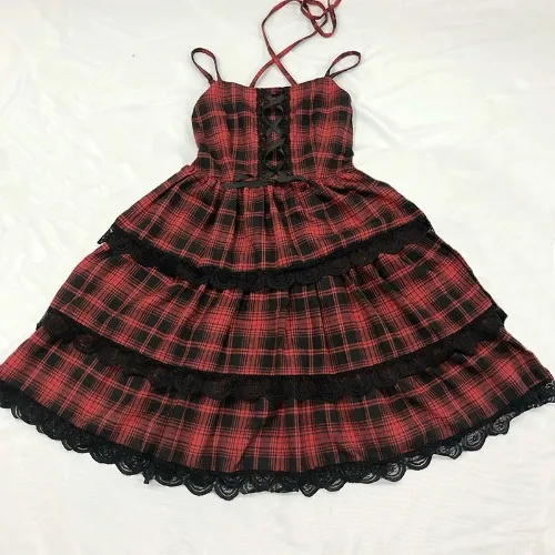 Red plaid Lolita dress Red - Shop at LoveMi