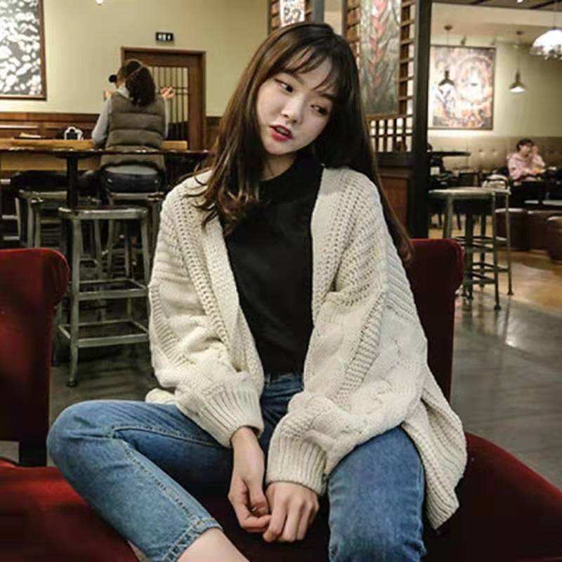 Long sleeve twist thick knitted sweater