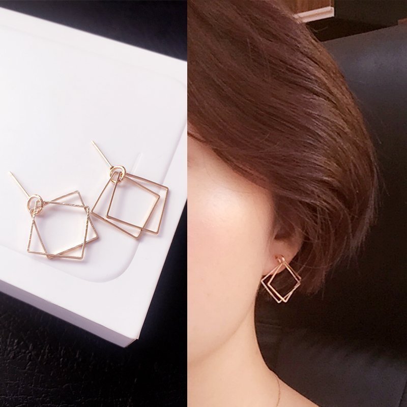 Geometric hollow square stud earrings