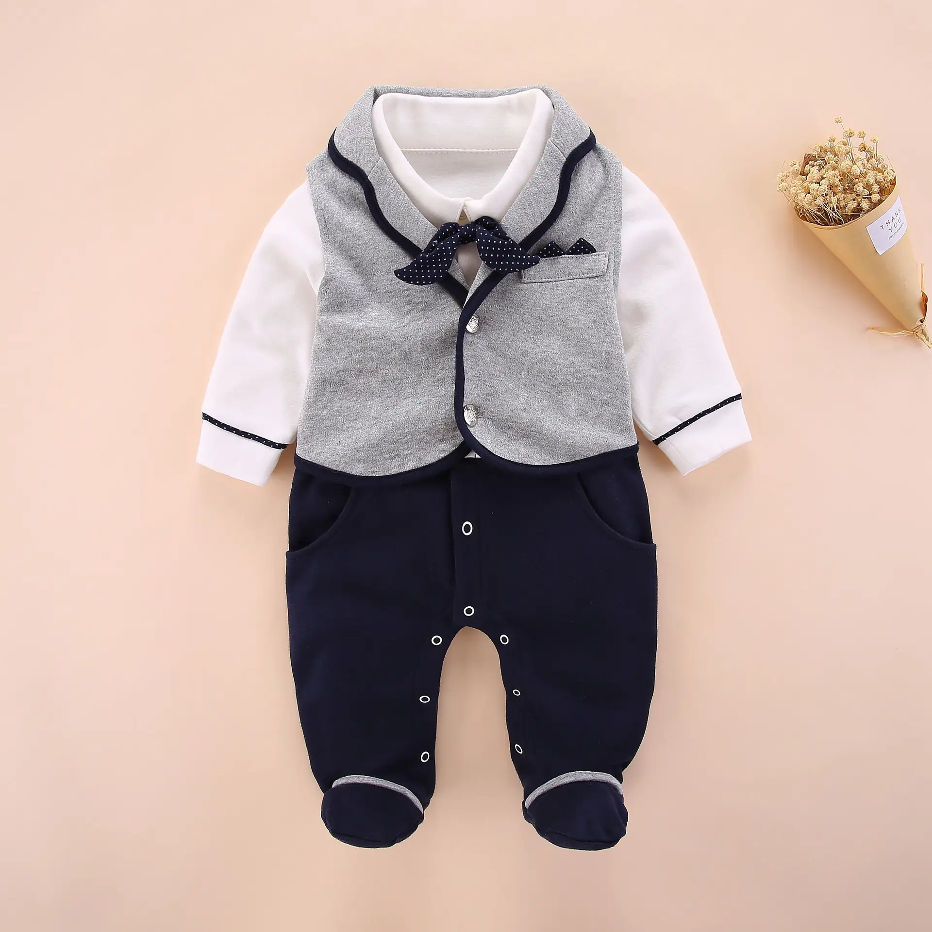 Baby boy's long-sleeved footsuit