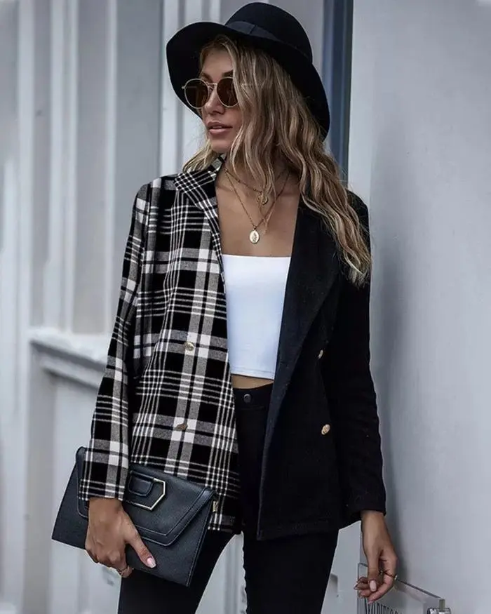 Ladies two-tone blazer - White Black