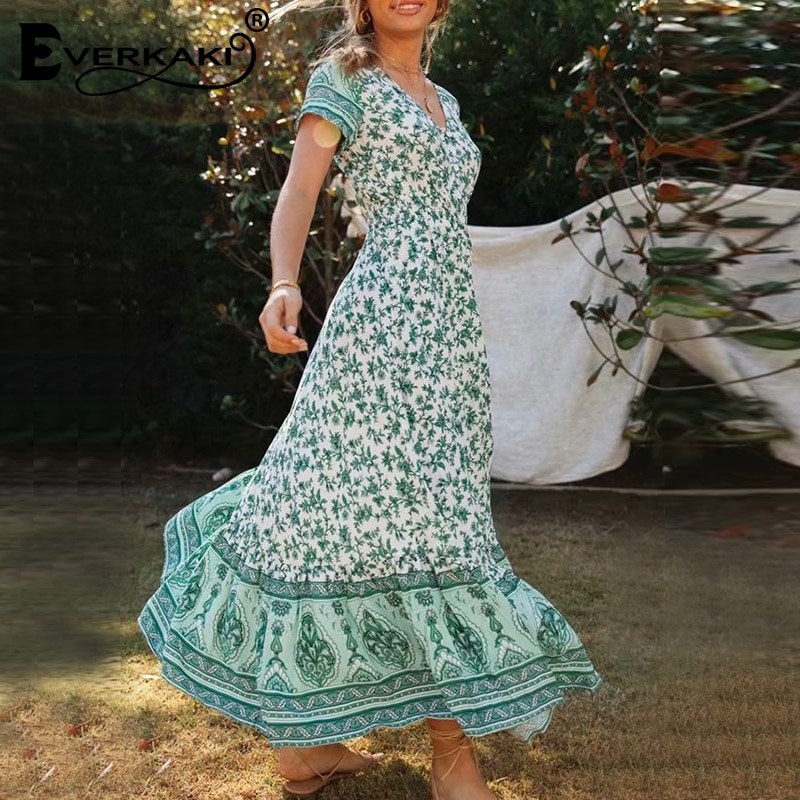 V-neck elastic waist single-breasted long skirt