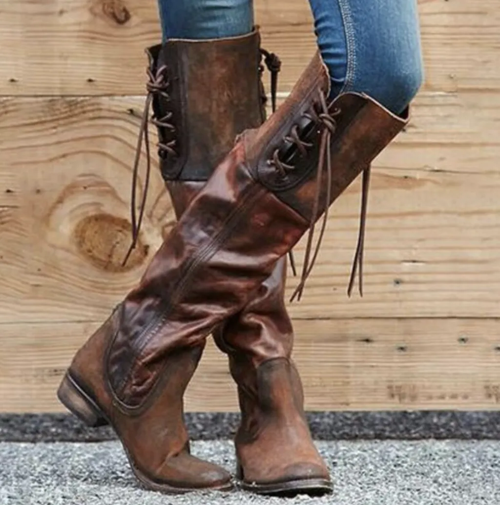 New product square heel mid-heel high boots women - Brown