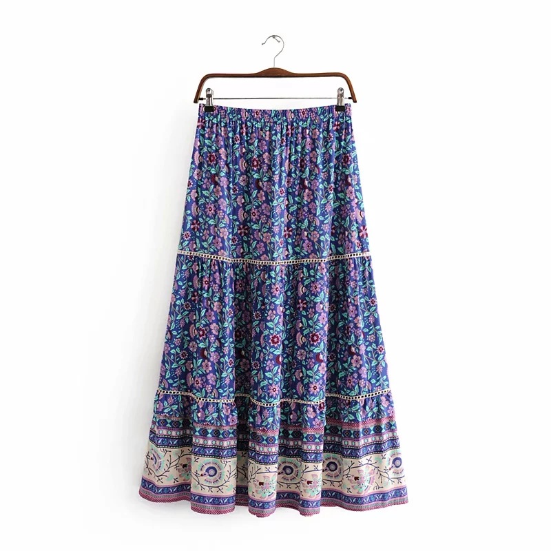 Floral patchwork lace elastic waist skirt