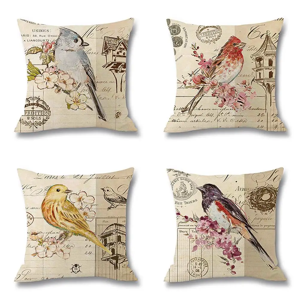 Printed Throw Pillow Linen Cushion Waist Case