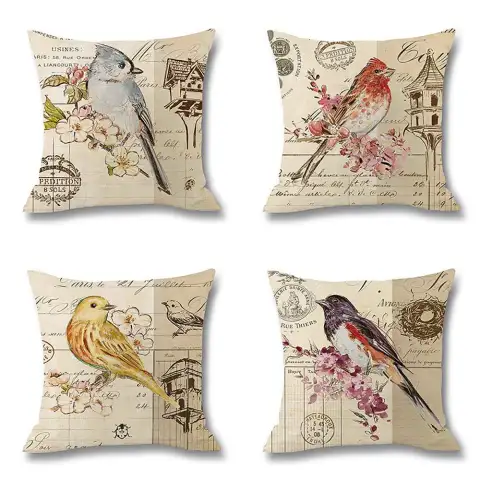 Printed Throw Pillow Linen Cushion Waist Case
