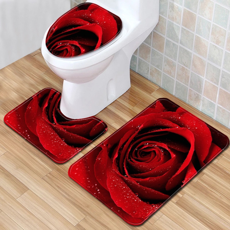 Three-piece rose toilet carpet
