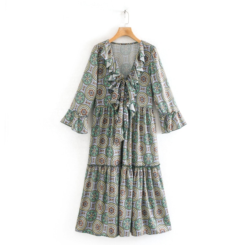 Long drape chiffon print dress