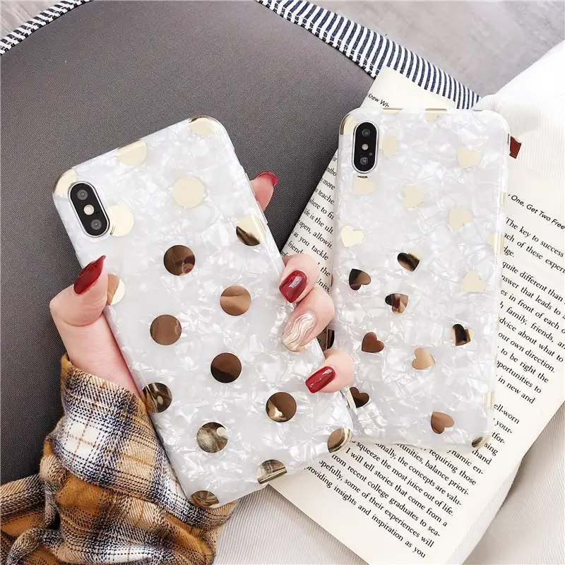 Love Polka Dot Bronzing Shell Pattern Phone