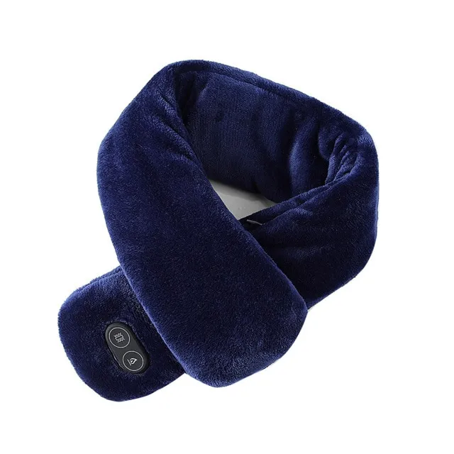 Women Men Soft Temperature Control Pain Relief Cervical Massage Shoulder Neck Wrap USB Heated Scarf Shawl Washable Winter Warm Blue - Shop at LoveMi