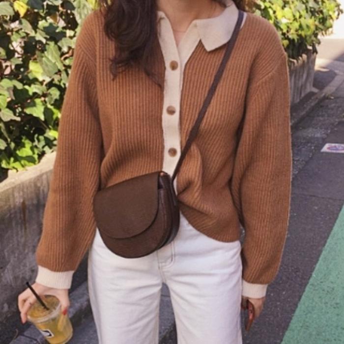 All-match hit color sweater coat