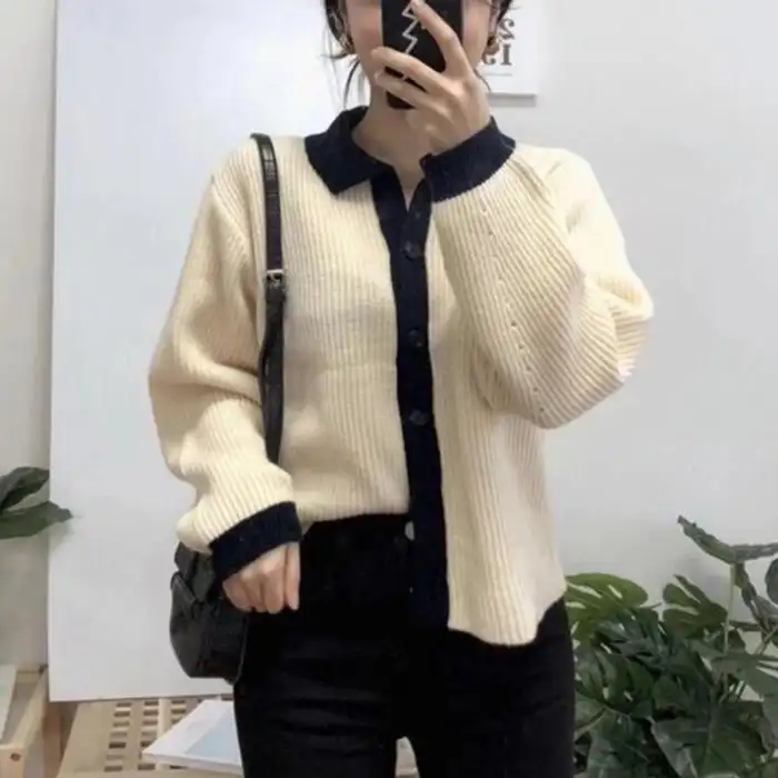 All-match hit color sweater coat