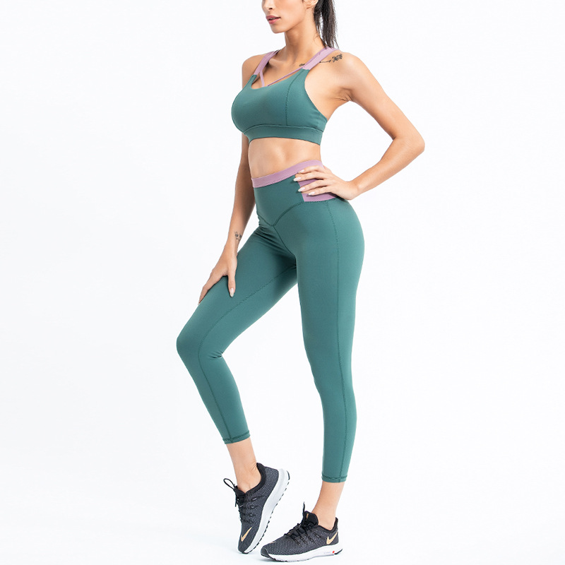 Yoga suit women's tight color matching sports suit