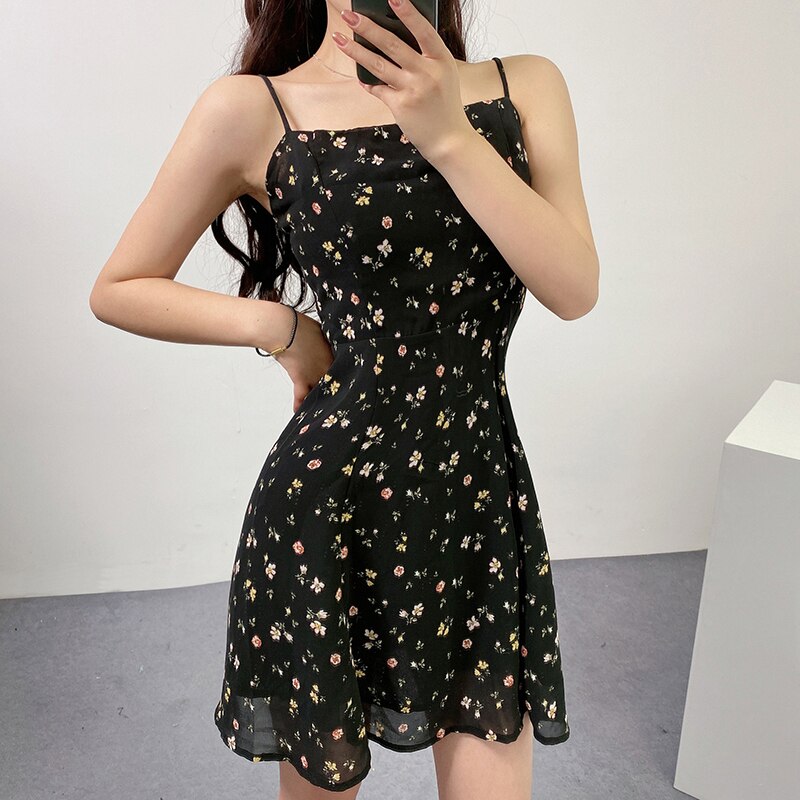 New all-match slim sling high waist printed dress