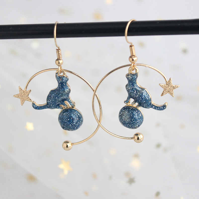 Cute cat planet earrings