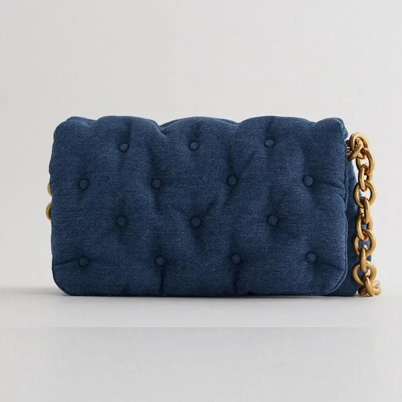 Blue Oversized Denim Quilted Shoulder Bag