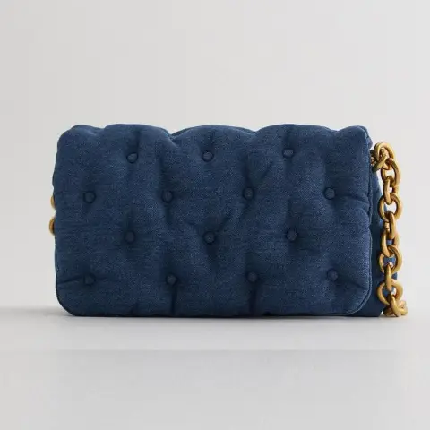 Blue Oversized Denim Quilted Shoulder Bag