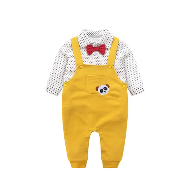 Baby Gentleman Romper with Bow Tie and Panda Pocket