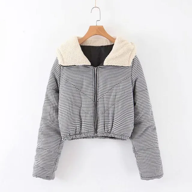 Large lapel short plaid jacket coat hooded cotton coat Monochrome - Shop at LoveMi