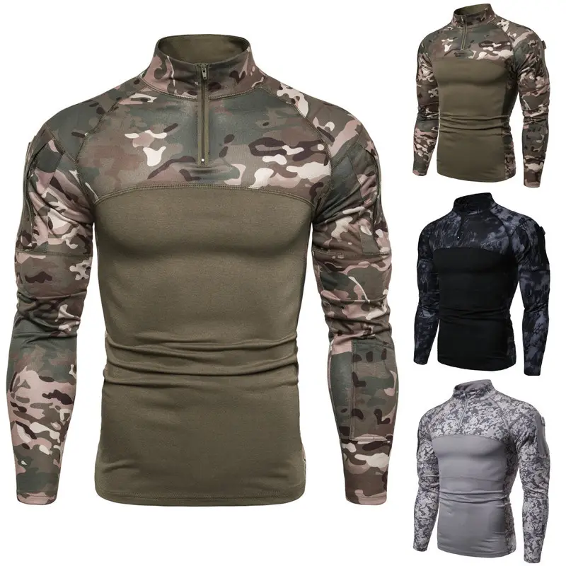 Camouflage Panel Zipper T-shirt