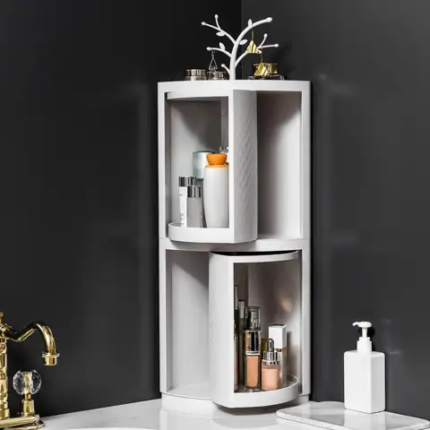 Rotatable Bathroom Makeup Organizer Corner Plastic Wall Mounted Storage