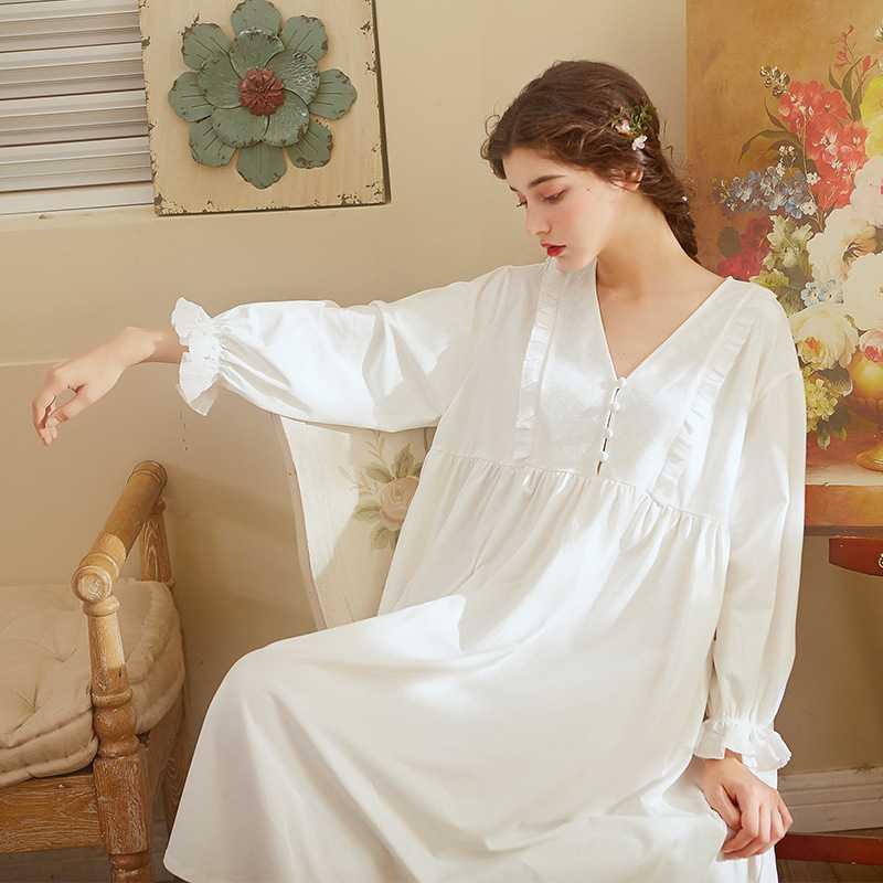 ملابس منزلية نسائية فضفاضة لخريف وشتاء بتصميم بفتحة عنق V مثيرة، بأكمام طويلة وتنورة طويلة، تناسب كجليسات نوم بطراز عتيق