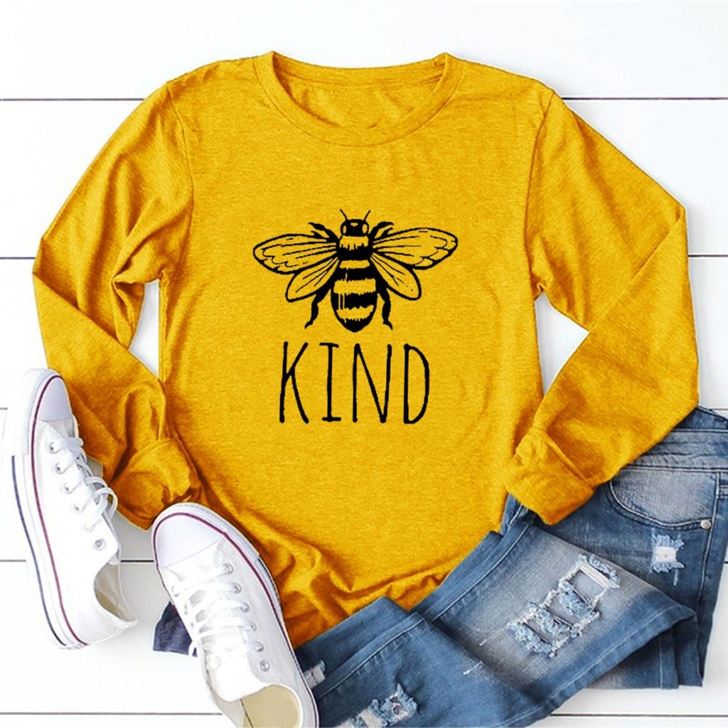 Bee print new long sleeve Pullover women's T-shirt