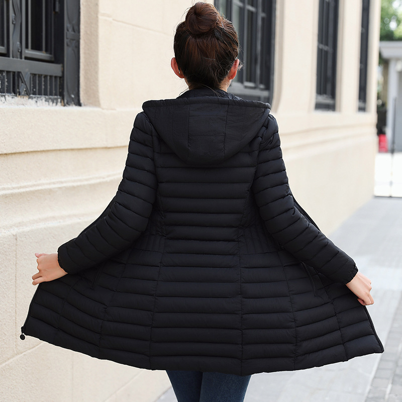 Women's cotton-padded jacket mid-length light and large size