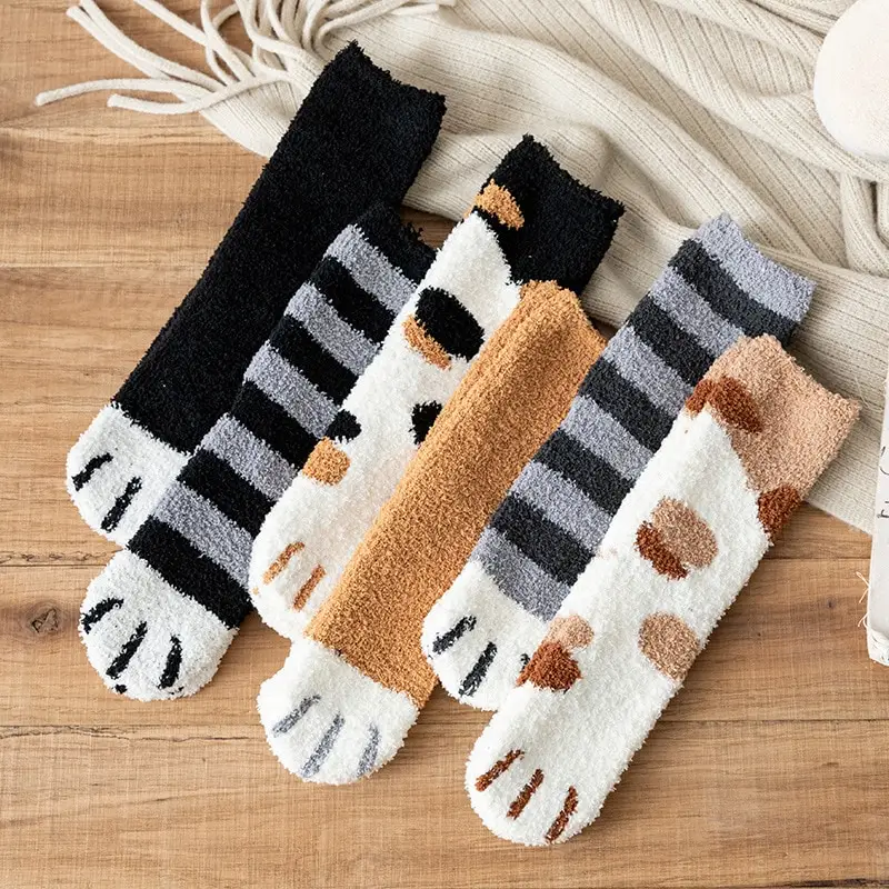 Women's Coral Fleece Cat Paw Pattern Kawaii Thick Warm
