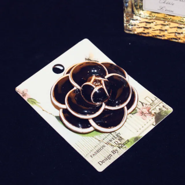 New high end rose camellia brooch scarf buckle Valentine's Day gift accessories Black - Shop at LoveMi