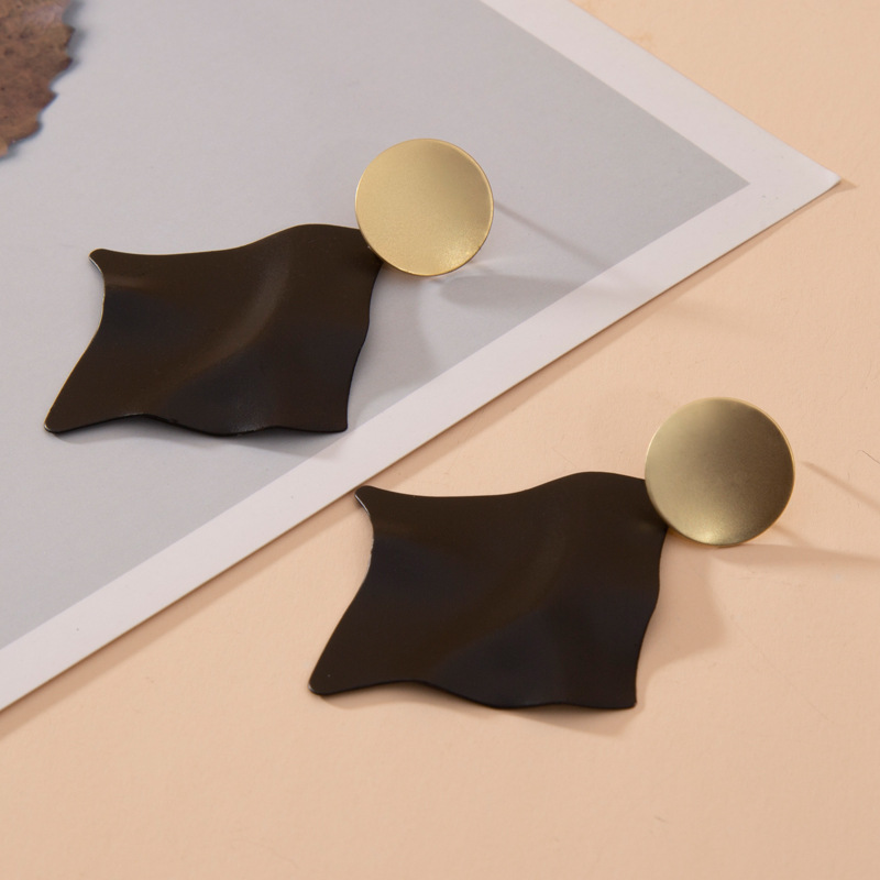Geometric retro earrings black gold earrings