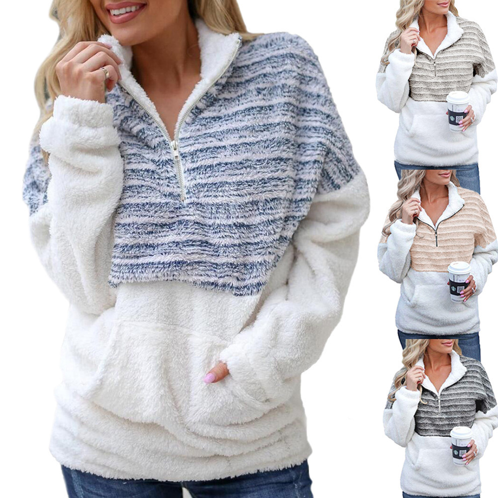 Plush V-neck zipper long sleeves
