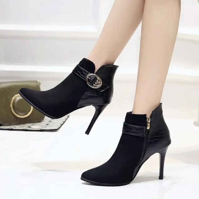 Martin boots with pointed toe and stiletto heels Black - Shop at LoveMi