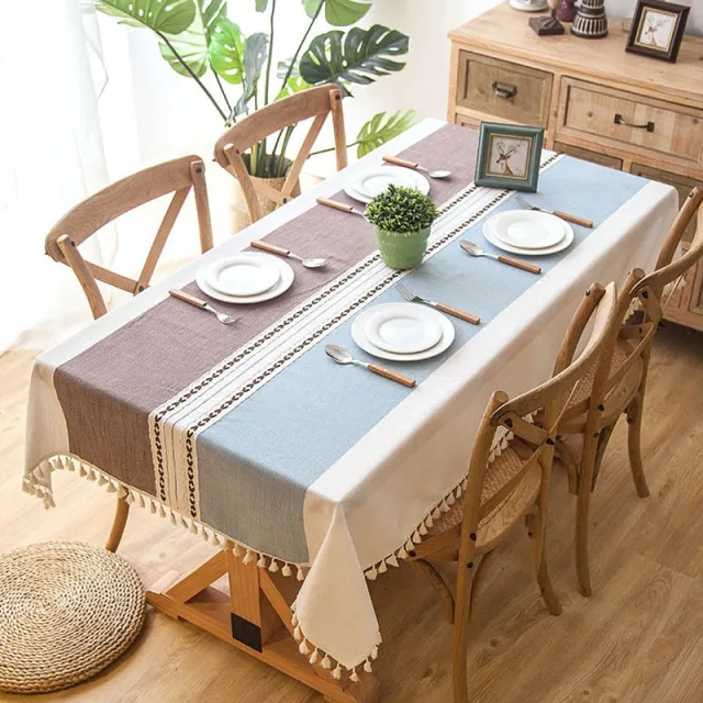 Nordic imitation cotton and linen tassel tablecloth Violet - Shop at LoveMi