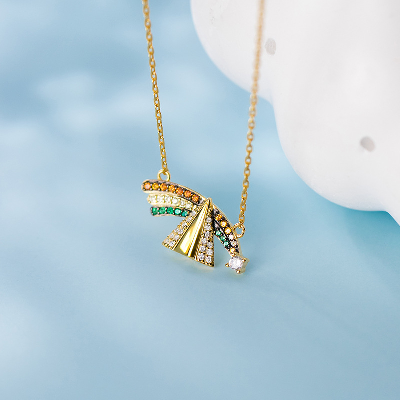 Rainbow Paper Airplane Necklace
