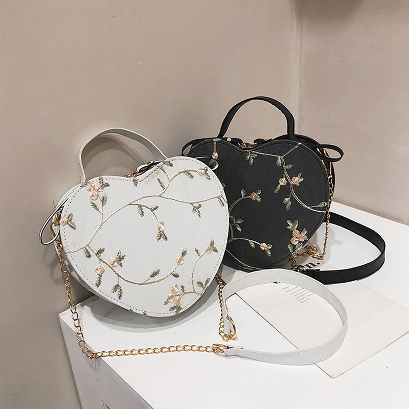 Lace peach heart lock women bag shoulder bag