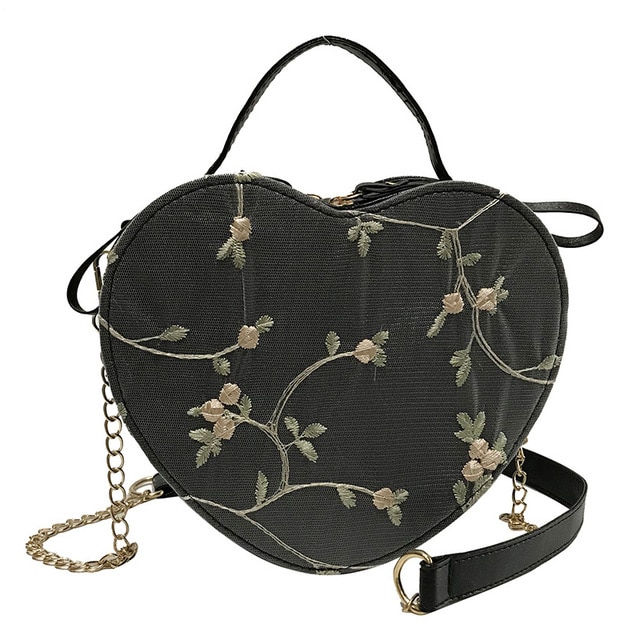 Lace peach heart lock women bag shoulder bag
