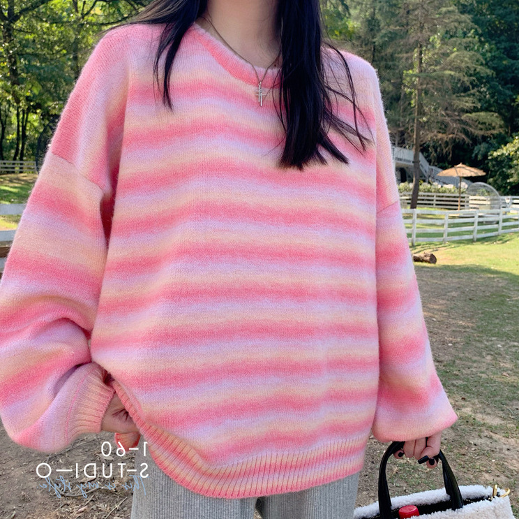 Gradient rainbow striped  retro women's sweater