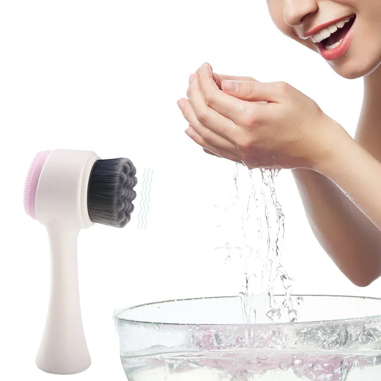 Bamboo charcoal silicone double-sided cleansing brush deep cleansing mild exfoliating oil control blackhead cleansing - Pink