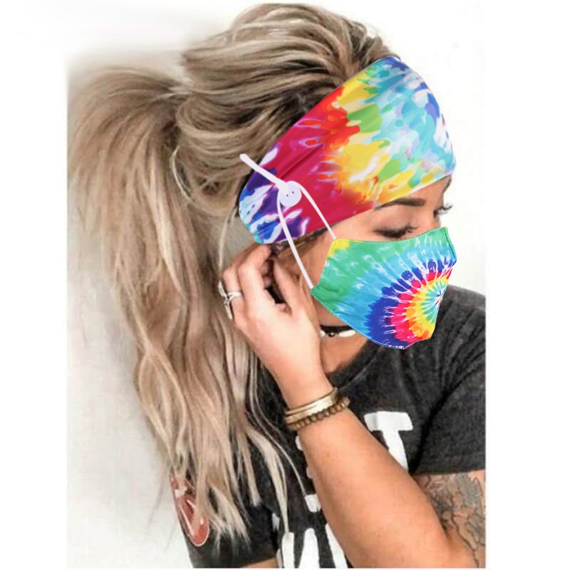 Tie-dyed spiral cotton button anti-stroke hair band