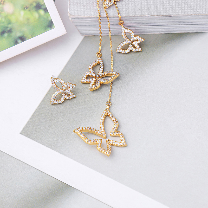 Zircon Butterfly Asymmetrical Stud Earrings