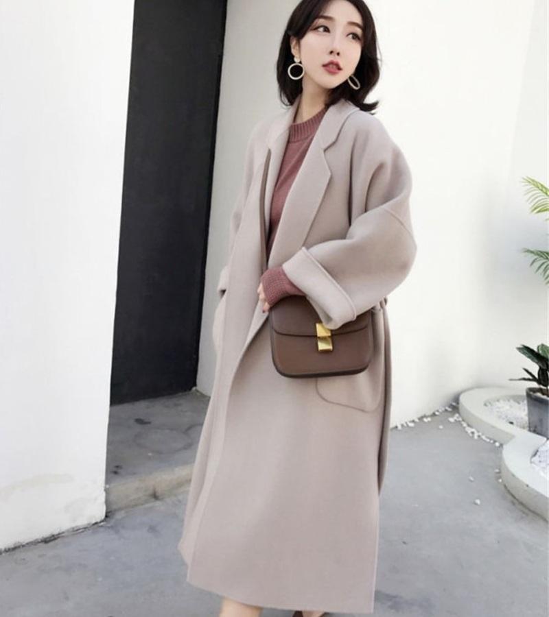 Mid-length Korean loose student slim woolen coat