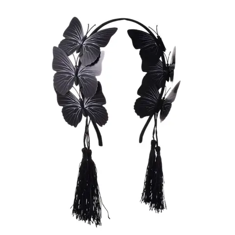 Gothic Tassel Black Butterfly Headband