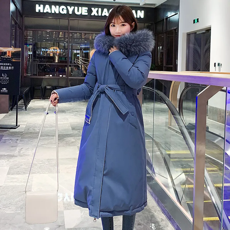 Ladies over-the-knee slim padded jacket - Blue