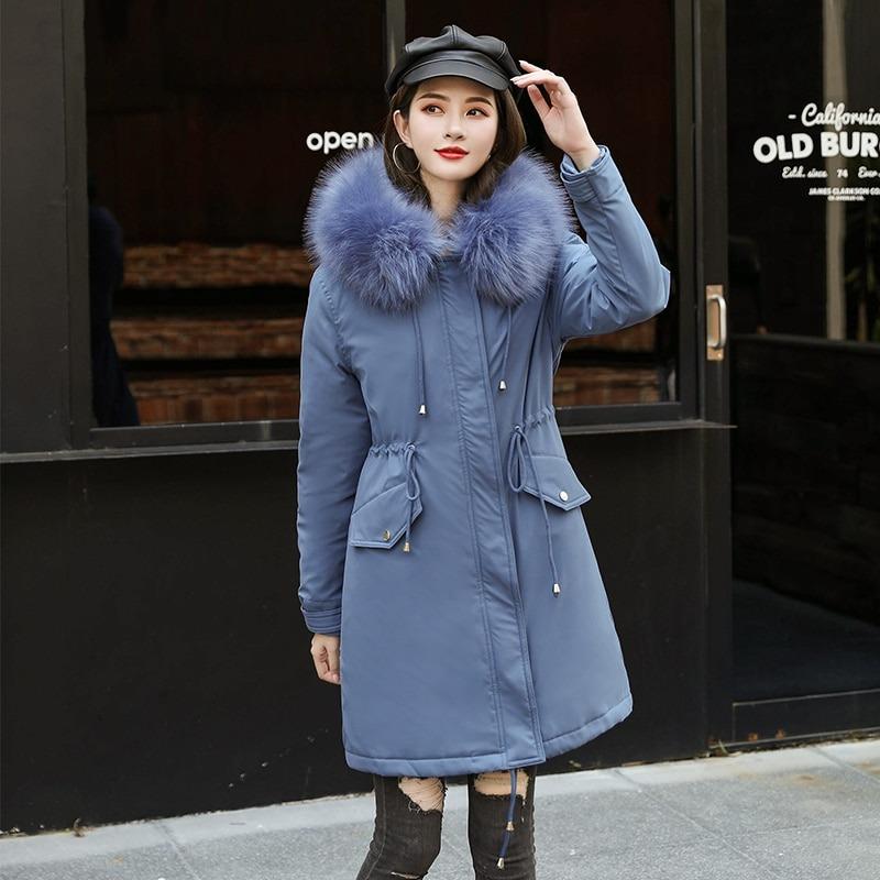 Women's mid length lamb velvet cotton jacket Blue - Shop at LoveMi