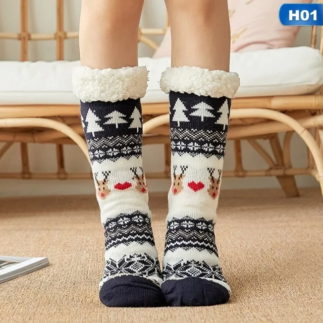 Christmas socks female autumn and winter tube floor socks Blue - Shop at LoveMi
