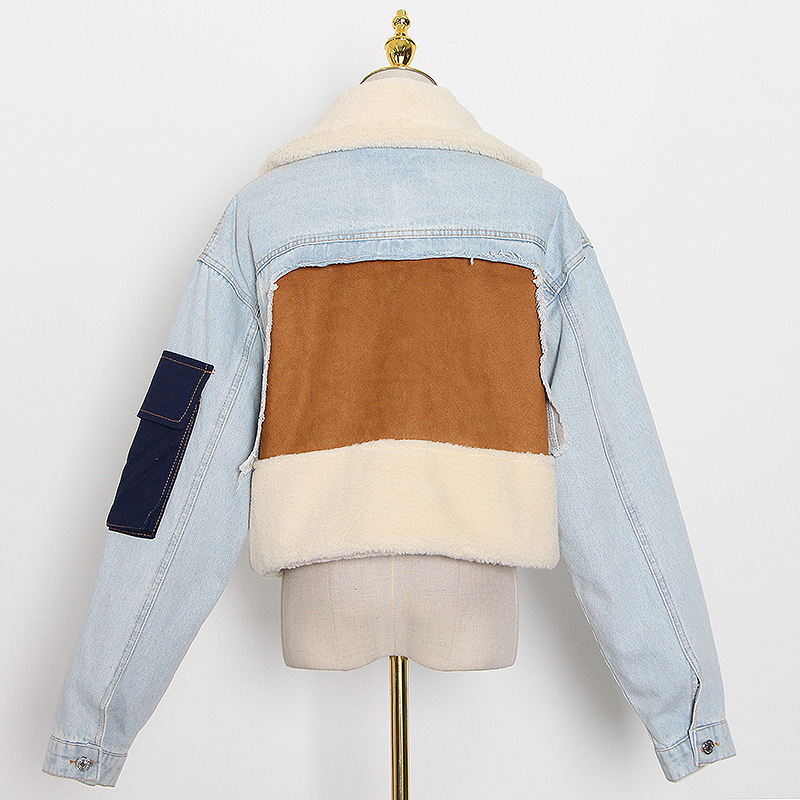 Lamb wool loose thick denim jacket