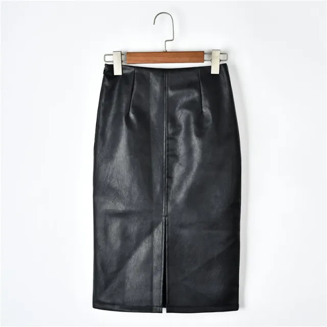 Slim leather high waist midi skirt Black - Shop at LoveMi