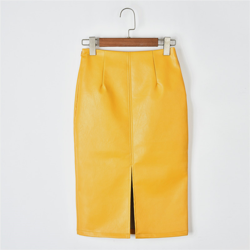 Slim leather high waist midi skirt